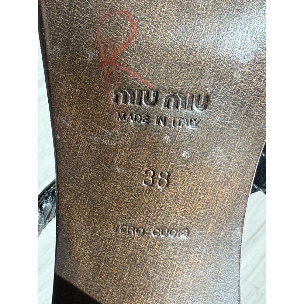 Miu Miu Colorblock Strap Women's Patent Leather Sandal Sz 38 Stacked Wood Heel - Picture 7 of 9